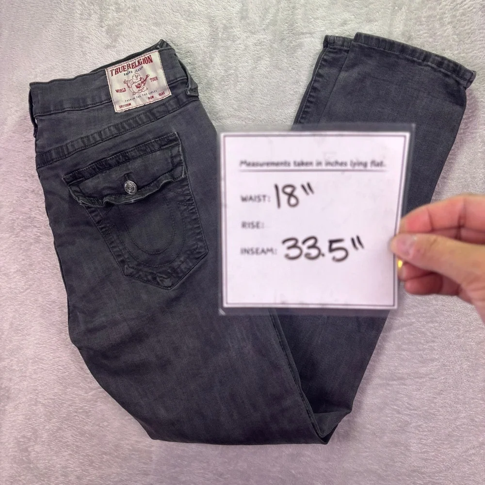True Religion Mens Rocco Relaxed Skinny Jeans 38 Faded Black Flap Pocket Stretch